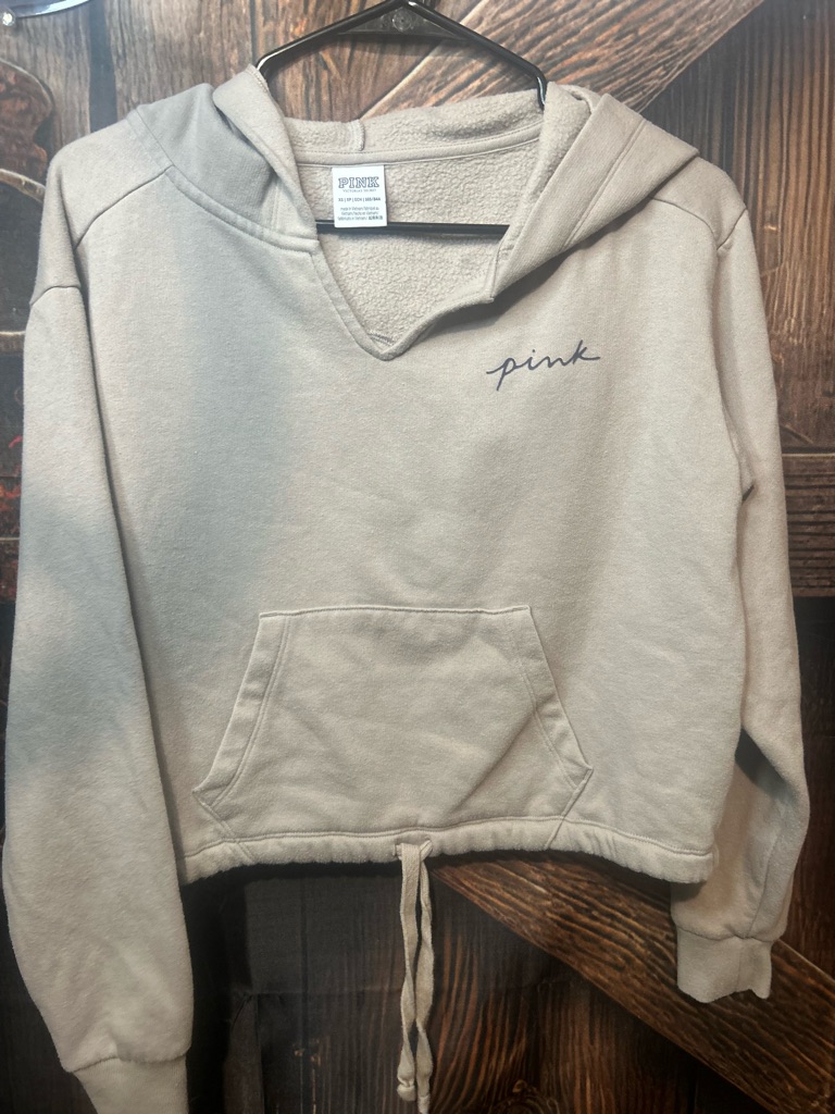 Pink Victoria's Secret Cream V-Neck Cropped Hoodie